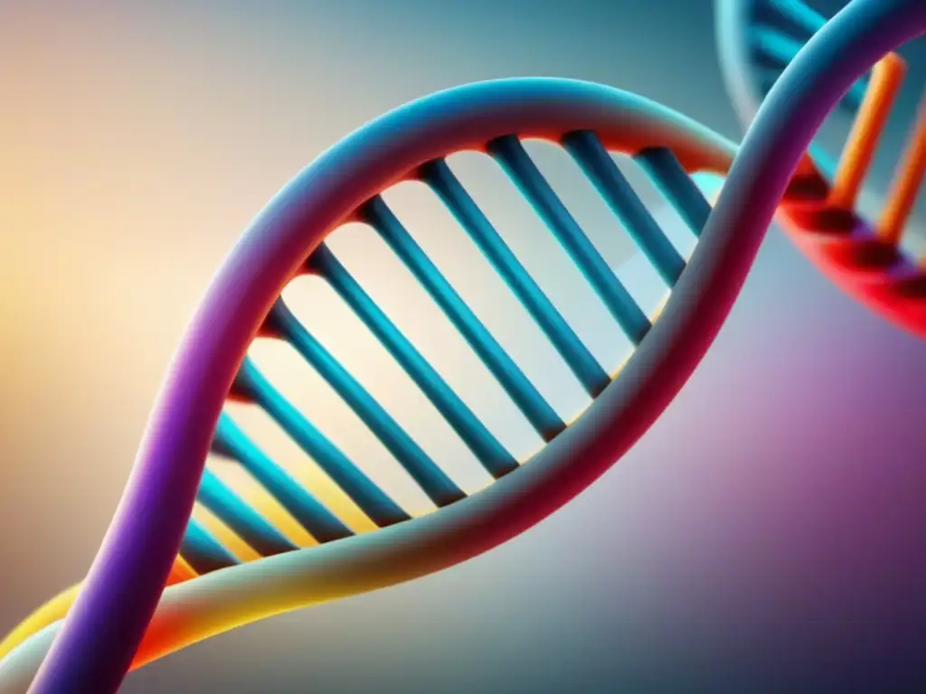 Una representación detallada de una estructura de ADN, con cada nucleótido meticulosamente dibujado en colores vibrantes, sobre fondo blanco