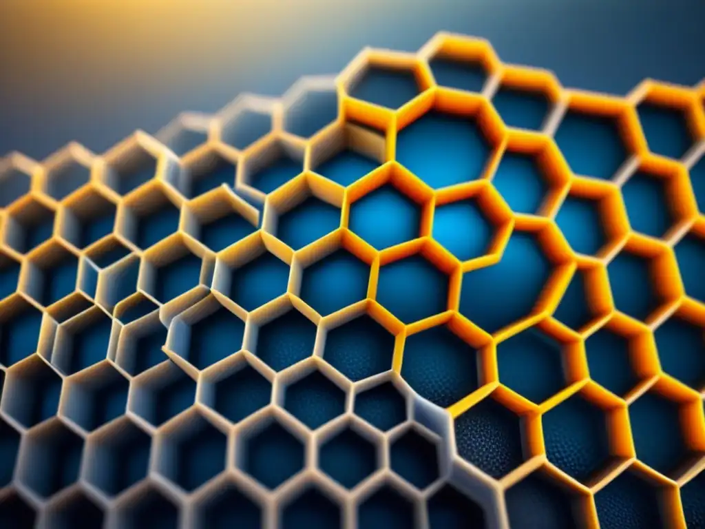 Una representación detallada del grafeno, con su estructura hexagonal y propiedades únicas