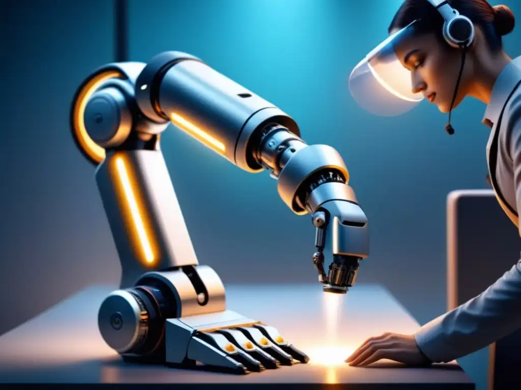 Robótico moderno asiste a persona con discapacidad Robot de asistencia para discapacitados en acción, mostrando la fusión de tecnología y humanidad