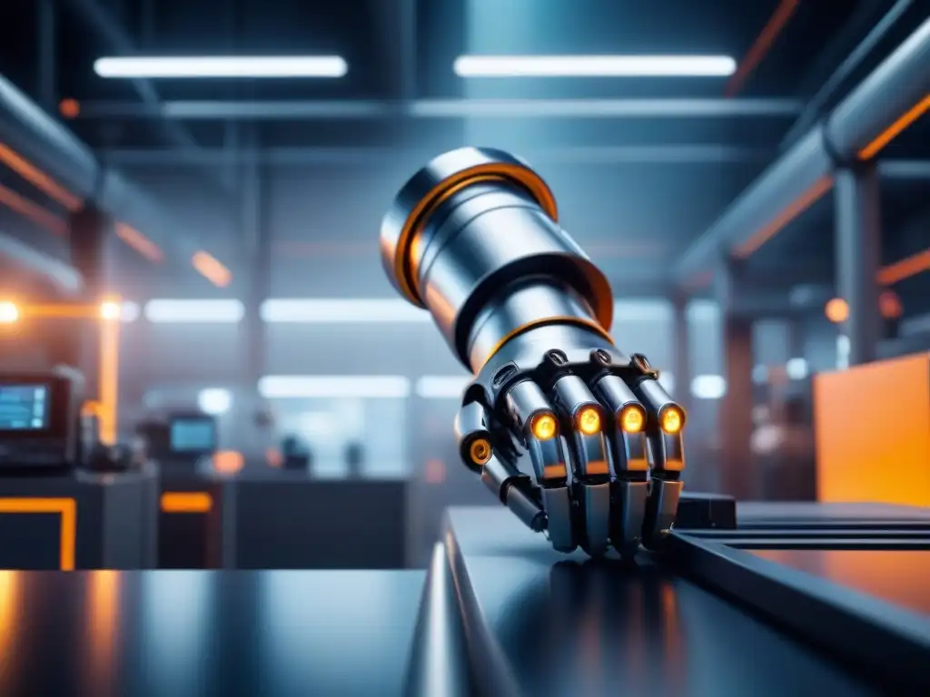 Un robot futurista en un entorno industrial moderno, representando la automatización en la Industria 4