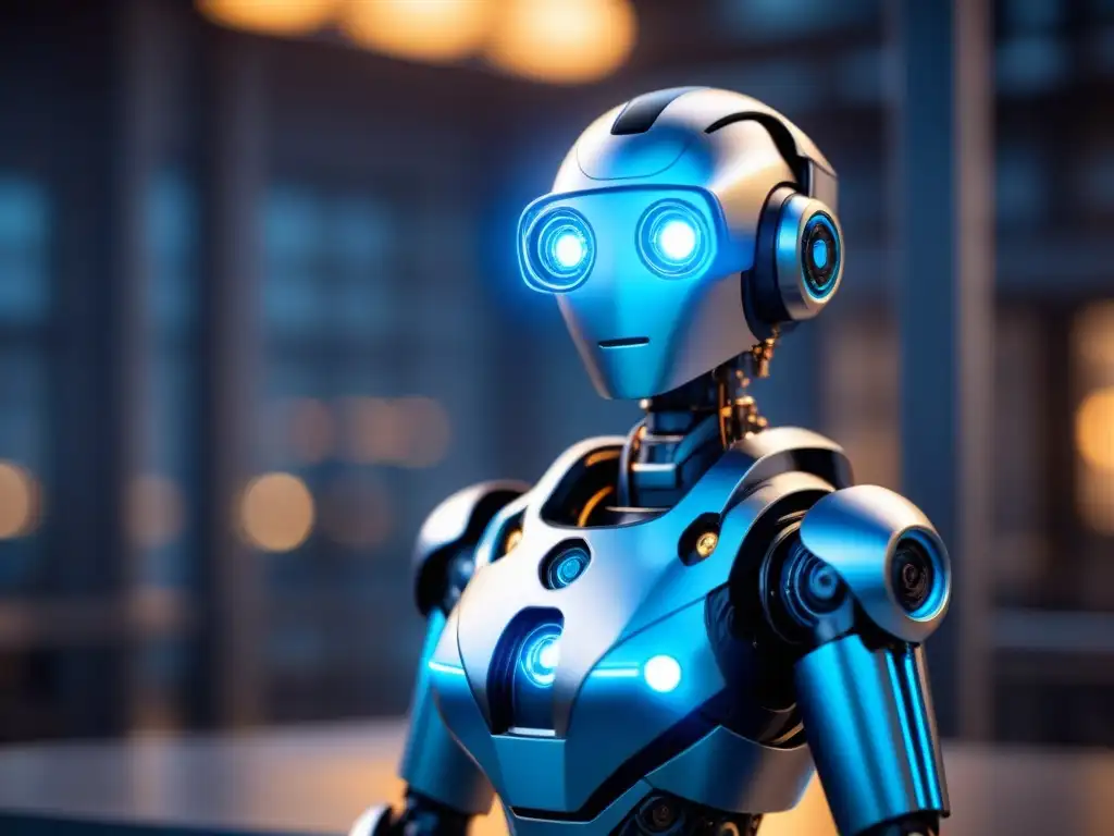 Robot industrial del futuro ensambla con precisión Un robot industrial futurista ensambla maquinaria con precisión