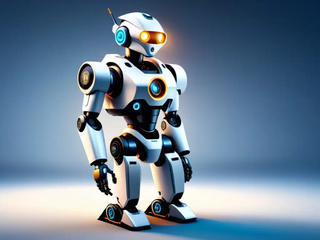Un robot de mantenimiento futurista con técnicas de análisis predictivo, detallado en circuitos y sensores