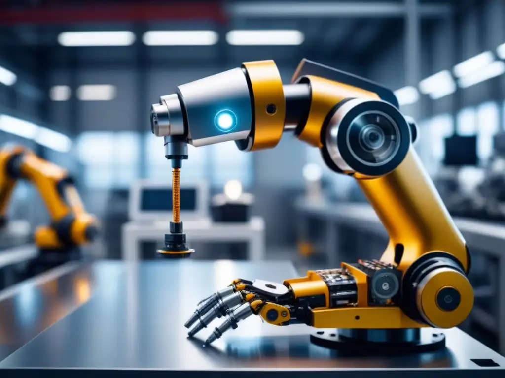 Robótica en industria manufacturera sostenible: Robótico brazo ensambla componentes con precisión en planta futurista
