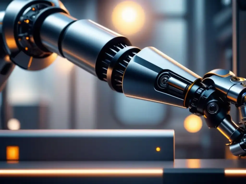 Robótica futurista: brazo metálico de precisión Robótico brazo futurista en entorno industrial, simbolizando automatización de procesos para productividad