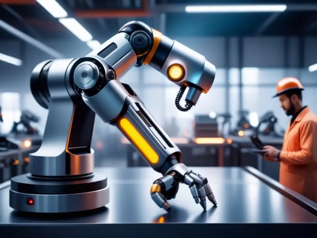 Robots de asistencia en laboral: Perfecta simbiosis entre hombre y máquina en una fábrica futurista de alta tecnología