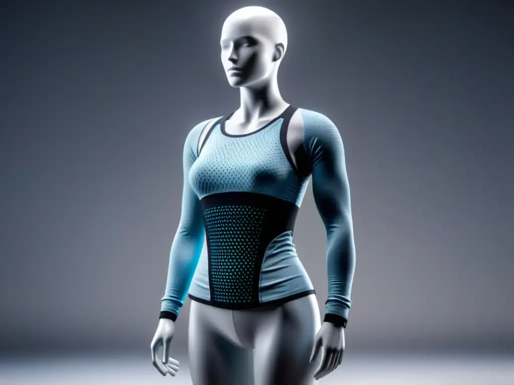 Ropa médica funcional innovadora: prenda de alto rendimiento con tecnología avanzada y diseño minimalista en maniquí blanco