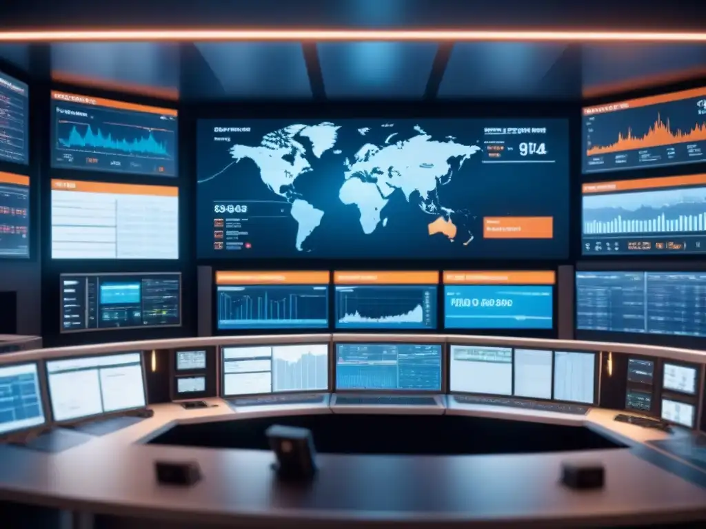 Sala de control futurista con automatización en emergencias industriales