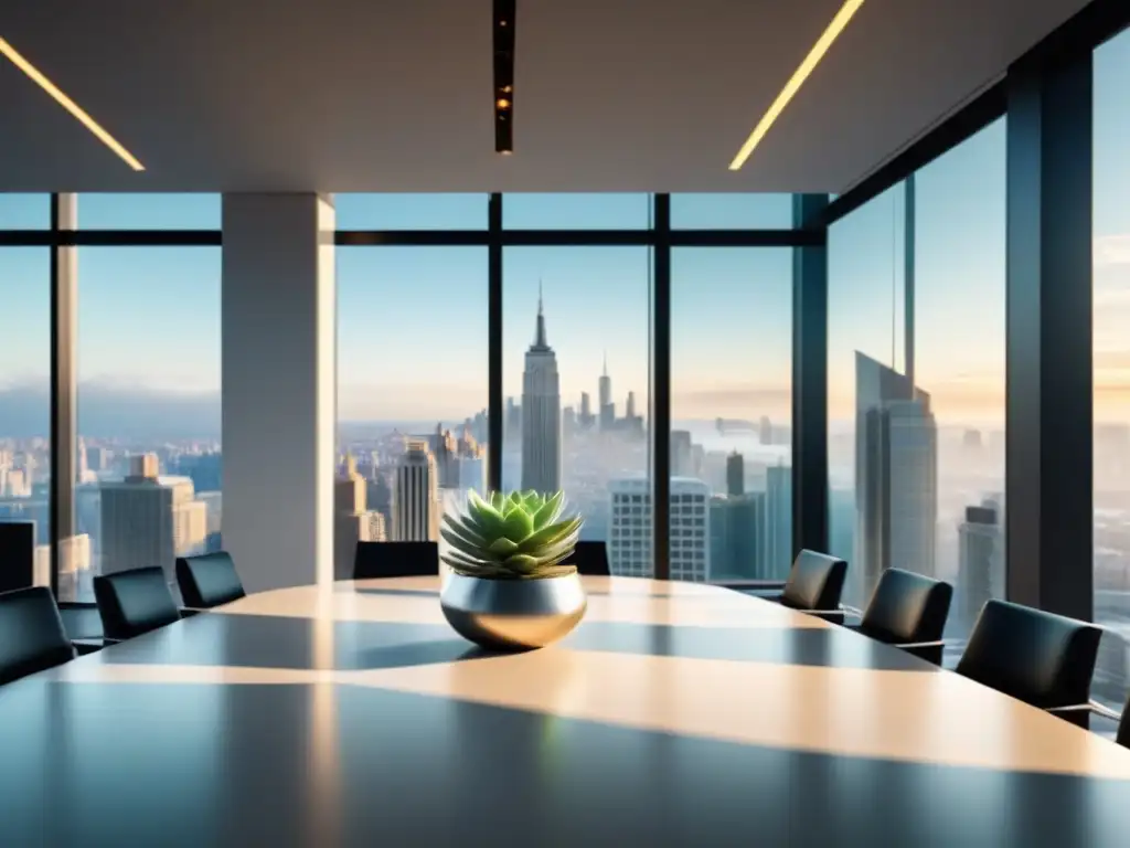 Sala de oficina moderna con mesa de vidrio rodeada de sillas de cuero negro, ideal para fondos capital riesgo startups tecnológicas