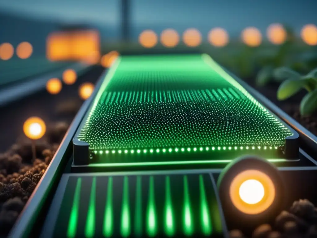 Un sensor de alta tecnología para monitorear gases de efecto invernadero, con diseño moderno y detalles intrincados iluminados