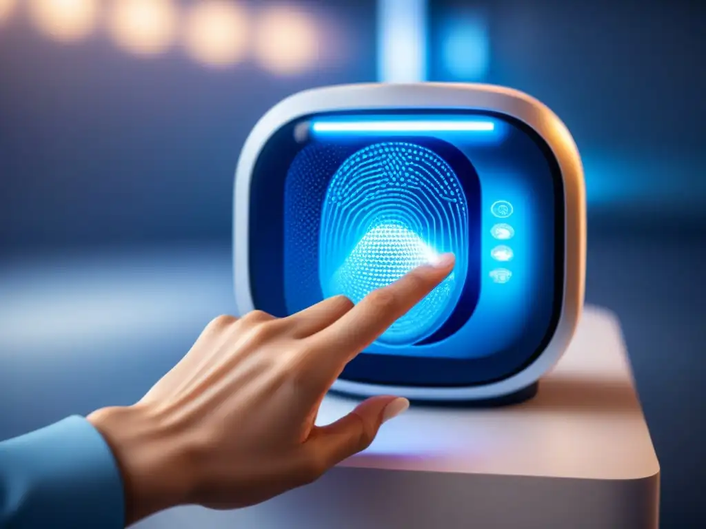 Un sensor biométrico futurista para el sector salud con pantalla digital y escáner de huellas