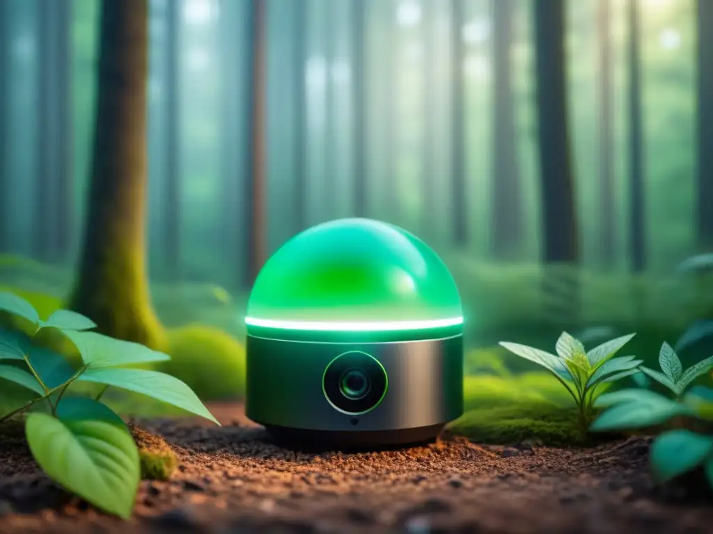 Un sensor fotónico moderno y sofisticado integrado en un exuberante bosque