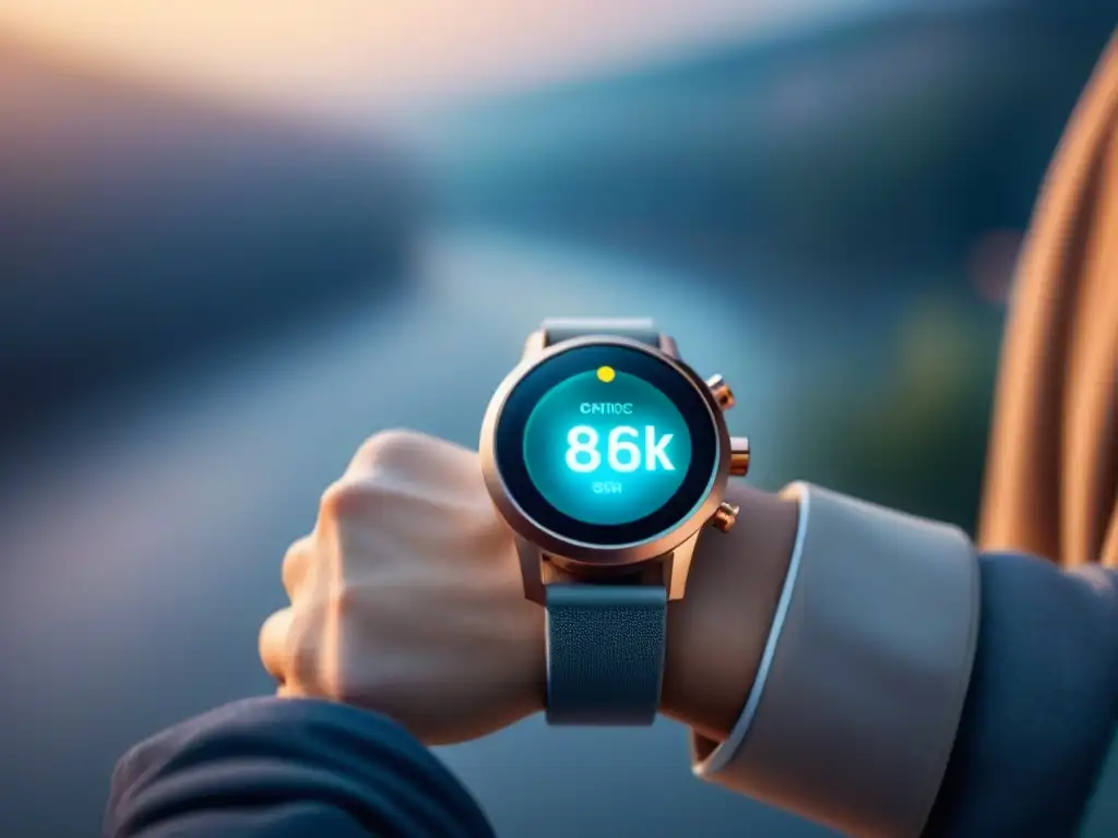 Un sensor wearable moderno capturando signos vitales en la muñeca