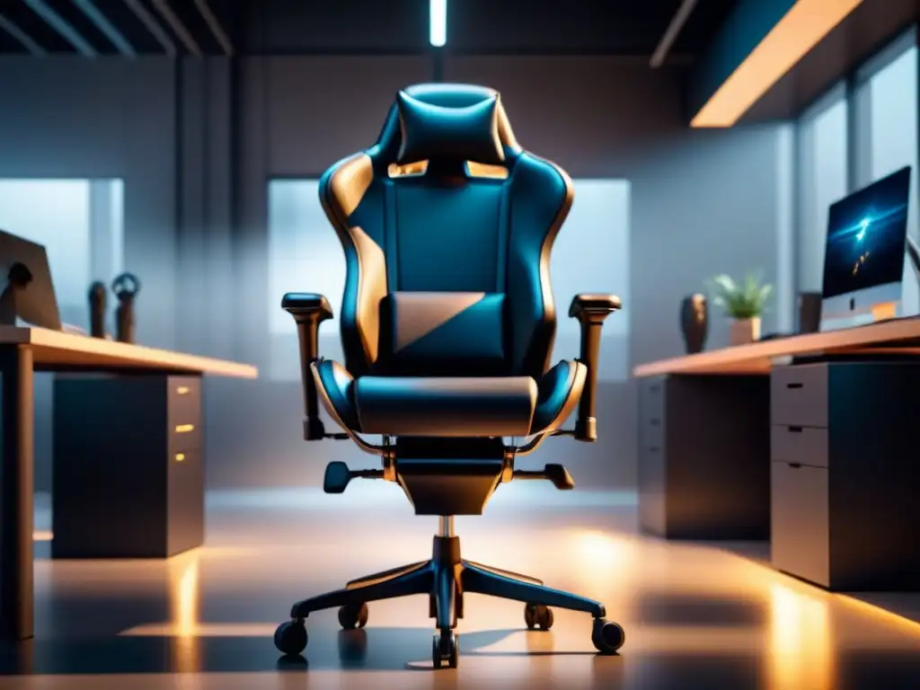 Silla ergonómica futurista con Avances en ergonomía industrial en oficina luminosa