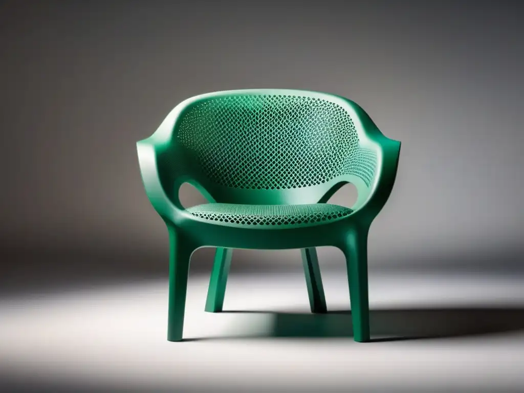 Silla moderna de materiales reciclados, diseño sostenible en detalle ultrarrealista sobre fondo blanco