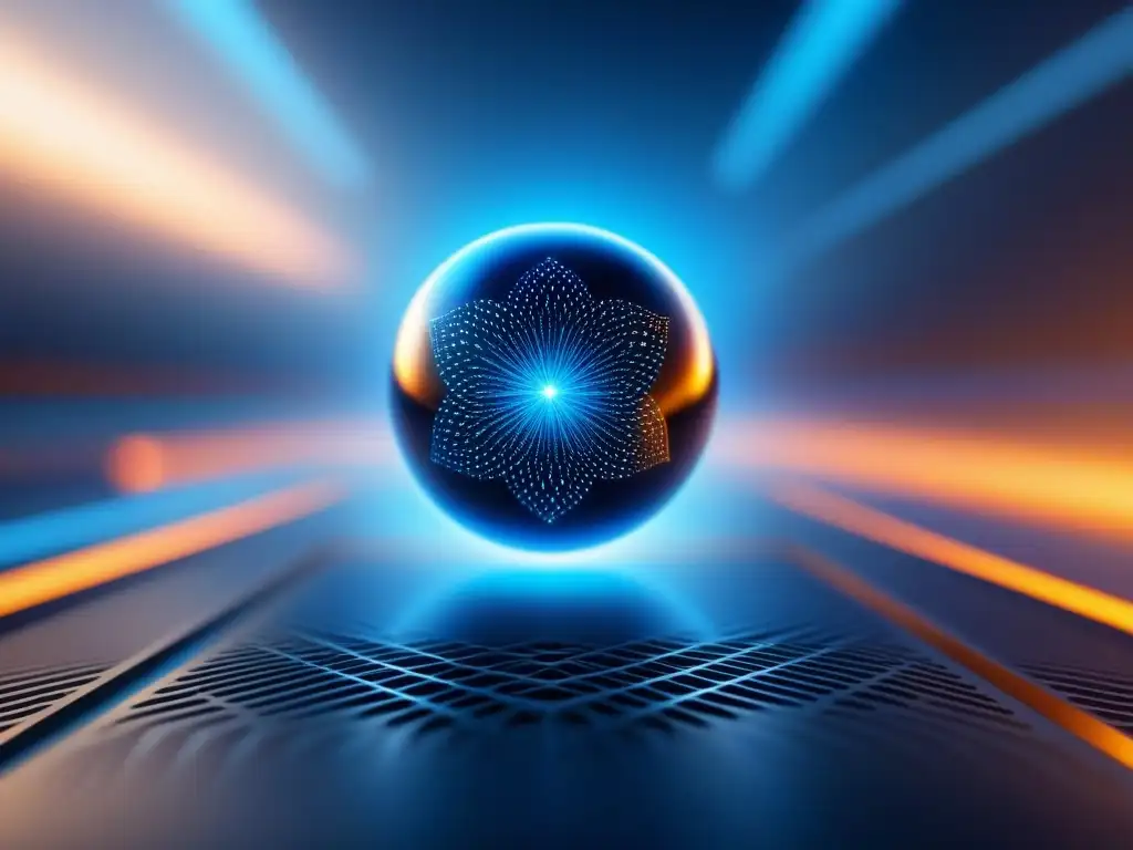 Simulación cuántica: avanzada tecnología en acción Simulaciones cuánticas en un entorno futurista con partículas azules brillantes