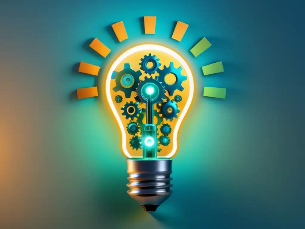 Innovación iluminada: sinergia entre gobierno y financiamiento 'Una sinergia brillante entre una bombilla y engranajes, simbolizando el avance impulsado por políticas gubernamentales financiamiento innovación'