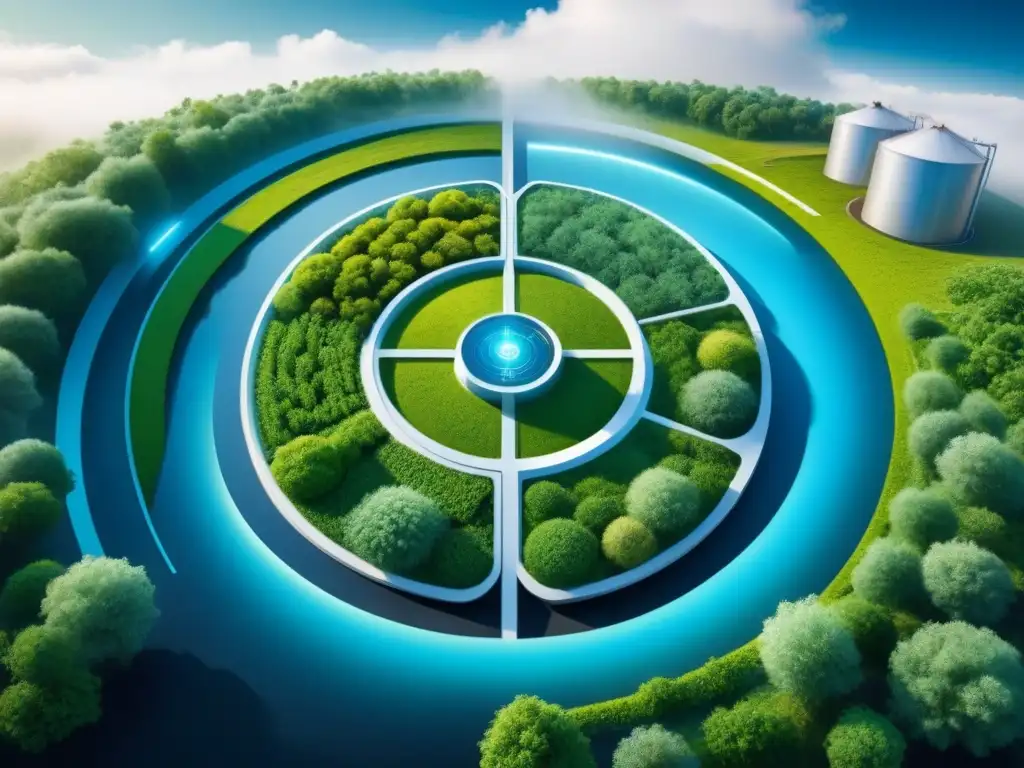 Un sistema circular futurista con biocombustibles de tercera generación sostenibles en armonía tecnológica y natural