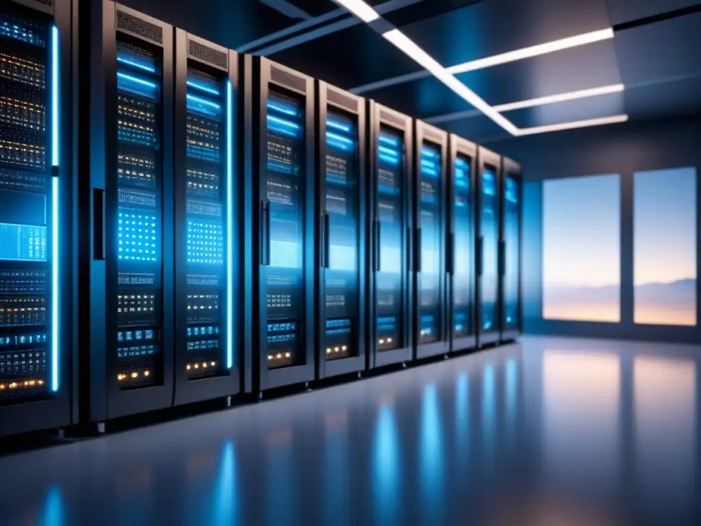 Un sistema informático futurista y eficiente en tonos azules y metálicos