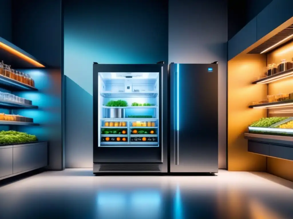 Un sistema de refrigeración industrial moderno y ecológico, con diseño futurista