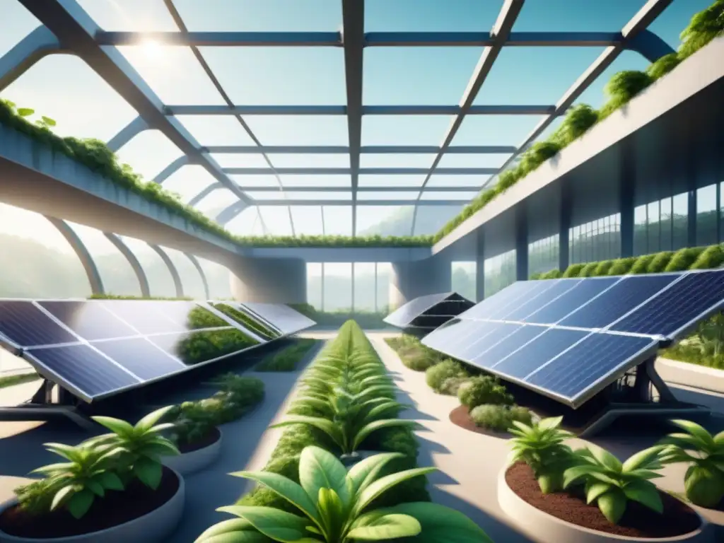 Sistemas de control contribuyen a la industria verde: planta futurista armoniosa entre tecnología y naturaleza