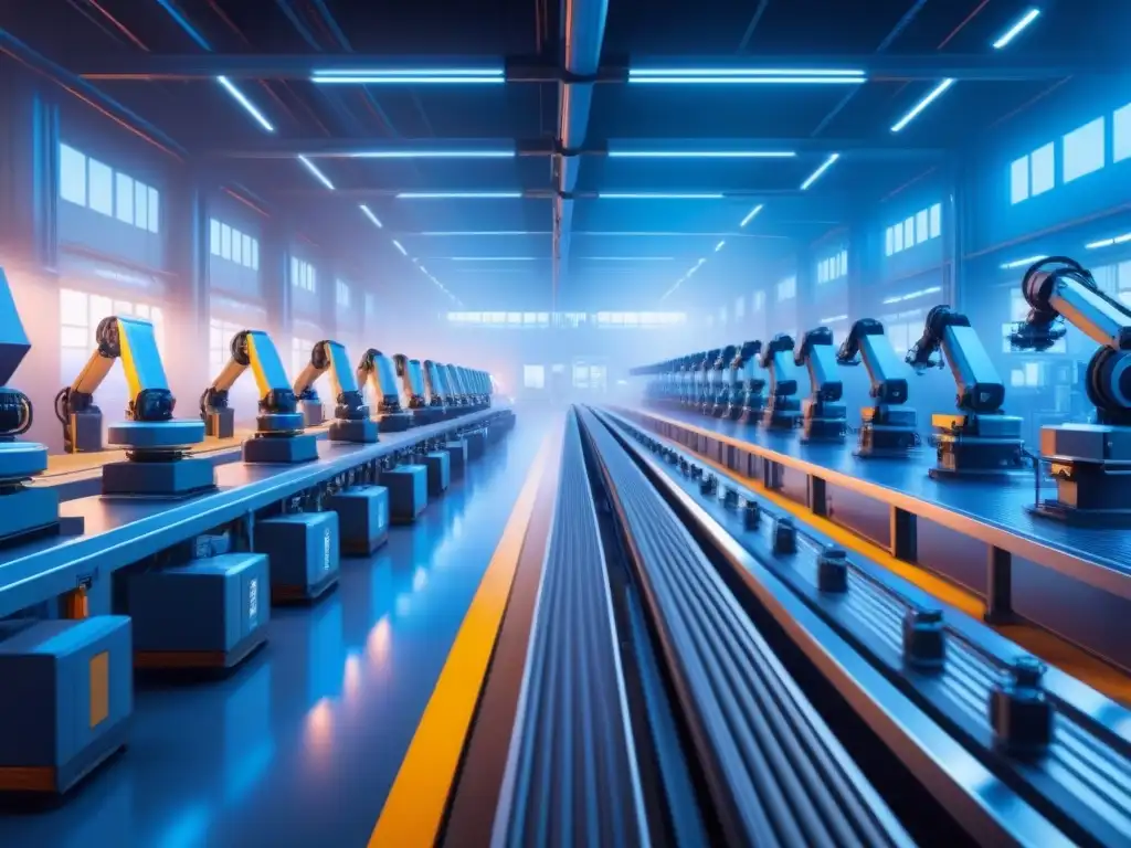 Planta industrial futurista con IoT integrado: eficiencia y precisión Implementando sistemas IoT en manufactura: Una fábrica moderna y eficiente con tecnología futurista integrada en el proceso de fabricación