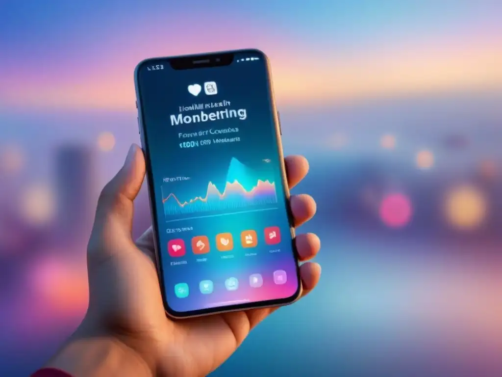 Un smartphone moderno muestra detalladas aplicaciones de salud en un fondo de colores suaves