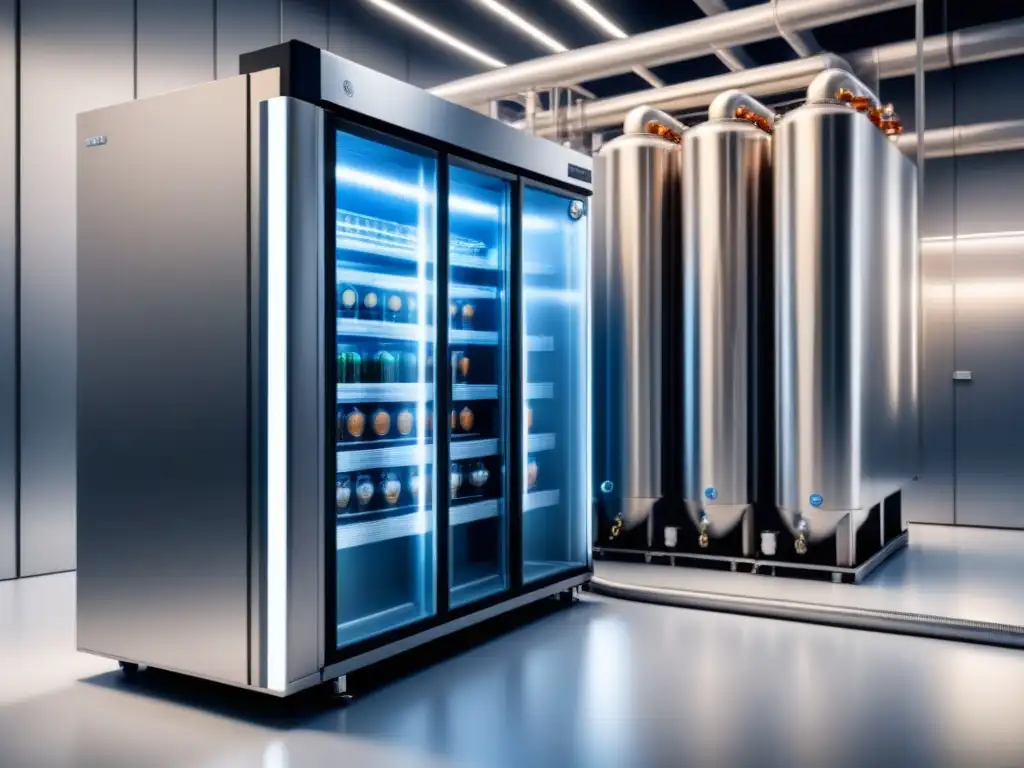 Un sofisticado sistema de refrigeración industrial moderno resalta su diseño minimalista