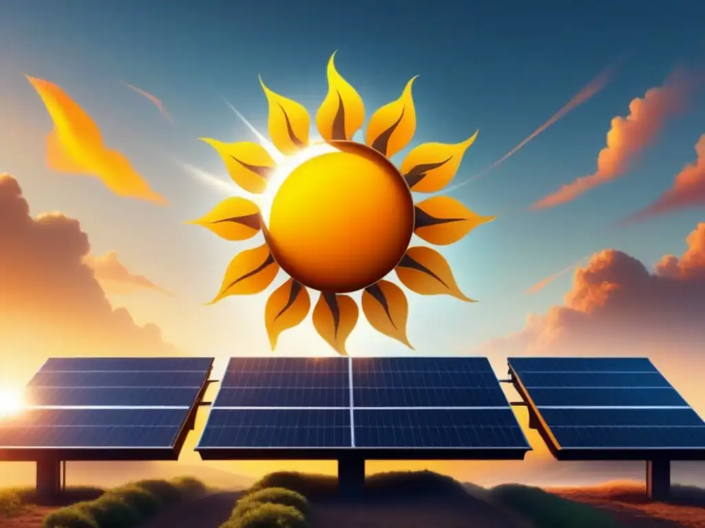 Sol educativo: paneles solares conectados por rayos brillantes Un sol con paneles solares conectados irradiando conocimiento sobre educación para energías renovables