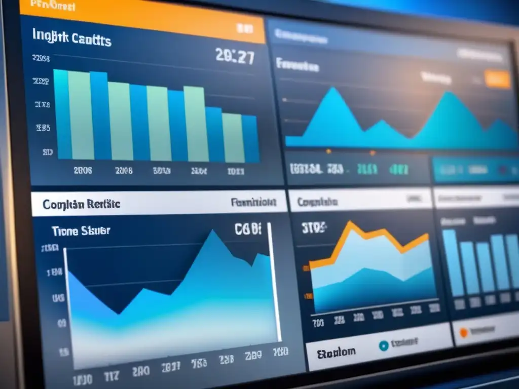 Tablero de análisis de datos sofisticado en tiempo real para industria pesada, con diseño moderno en azules y grises