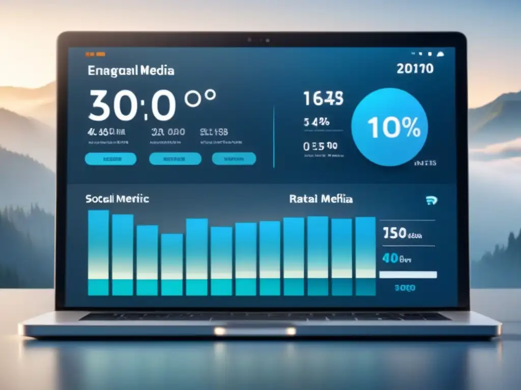 Un tablero digital moderno y elegante muestra métricas clave de redes sociales