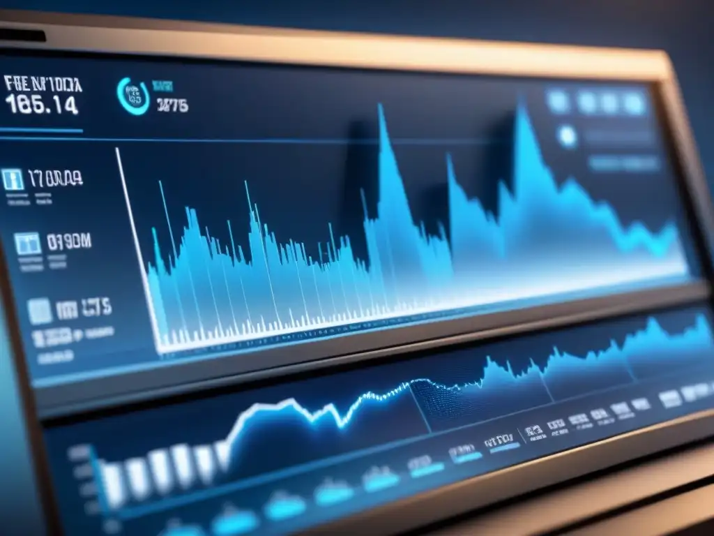 Tablero futurista con gráficos y datos en azul y plata