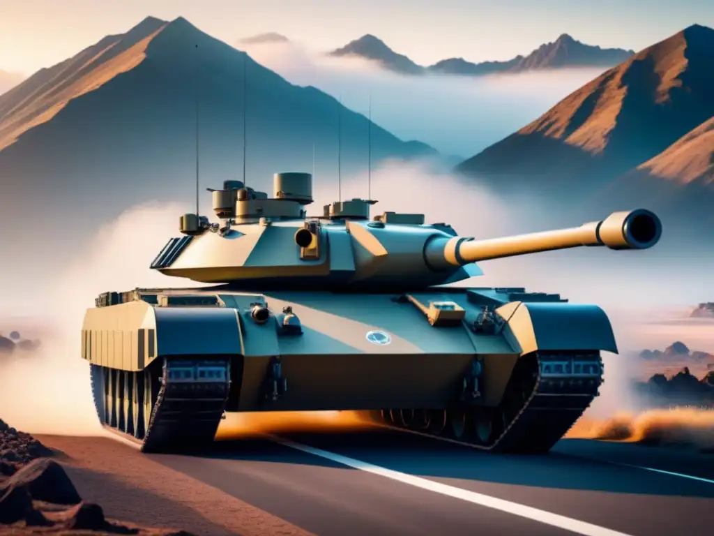 Un tanque futurista de cerámicas avanzadas en un escenario militar de alta tecnología