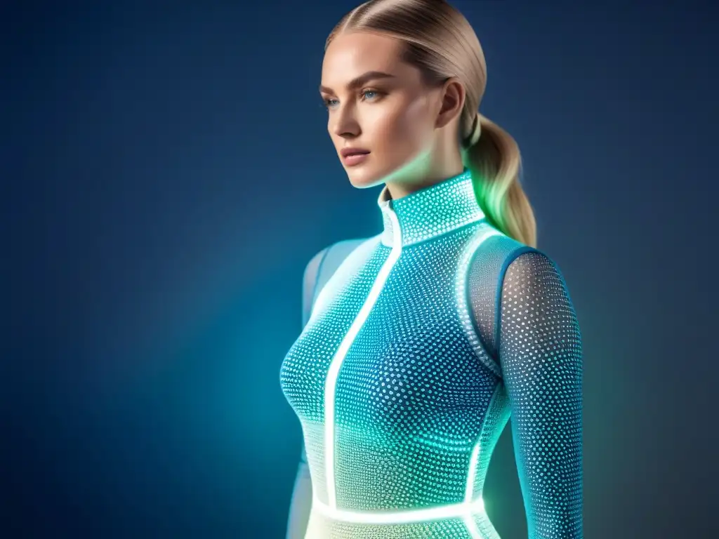 Textil inteligente con LEDs en moda sostenible: innovación y elegancia en diseño futurista