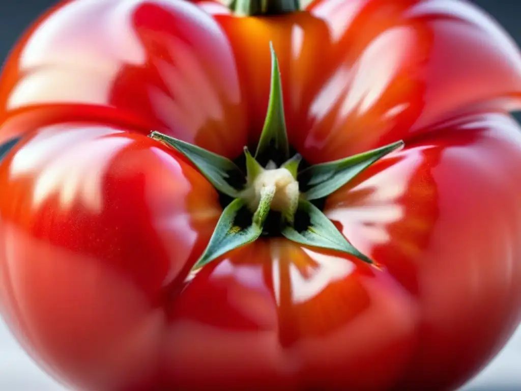 Tomate modificado genéticamente, colorido y simétrico, en fondo blanco