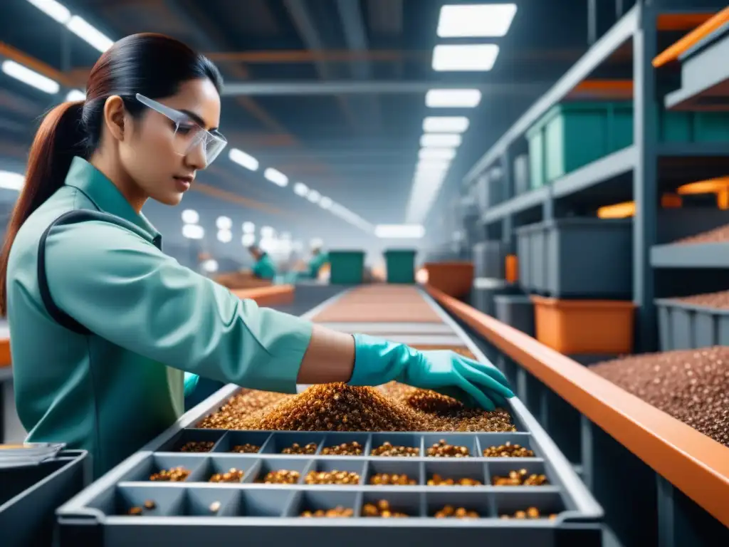 Un trabajador de fábrica clasifica materiales para reutilización en una instalación de alta tecnología