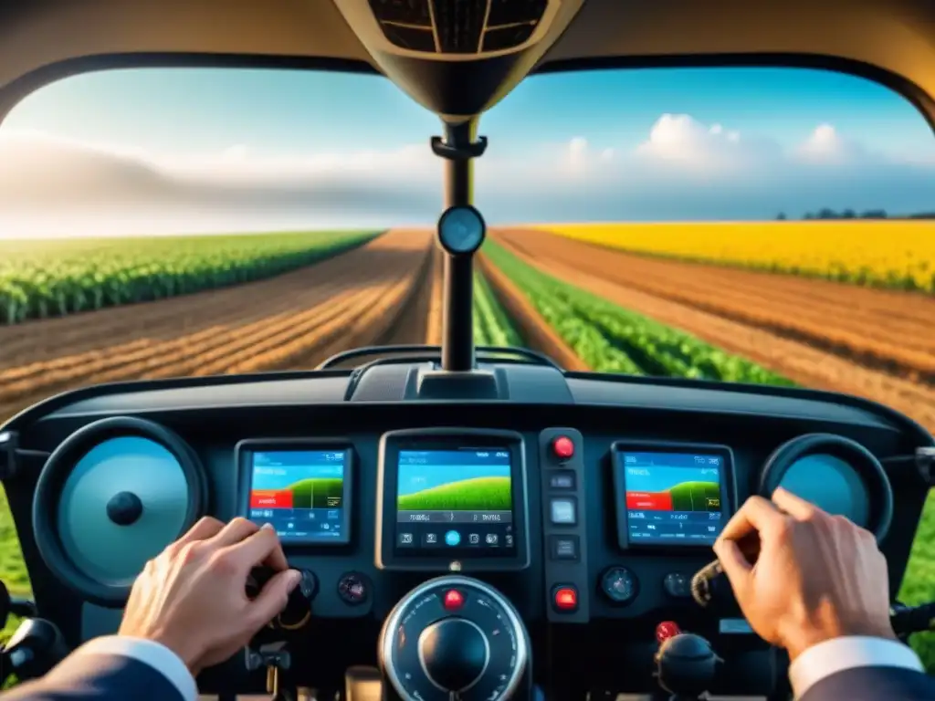 Tractor moderno con GPS en una plantación extensa, ilustrando la agricultura de precisión maquinaria agrícola