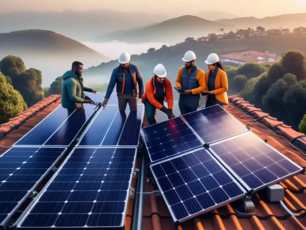 Unidos instalando paneles solares, soluciones renovables para pobreza energética