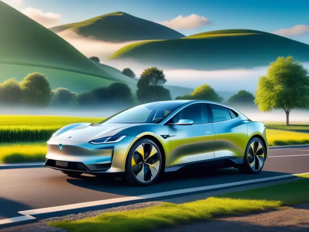 Vehículo eléctrico moderno cargando en estación solar, beneficios vehículos eléctricos sostenibles