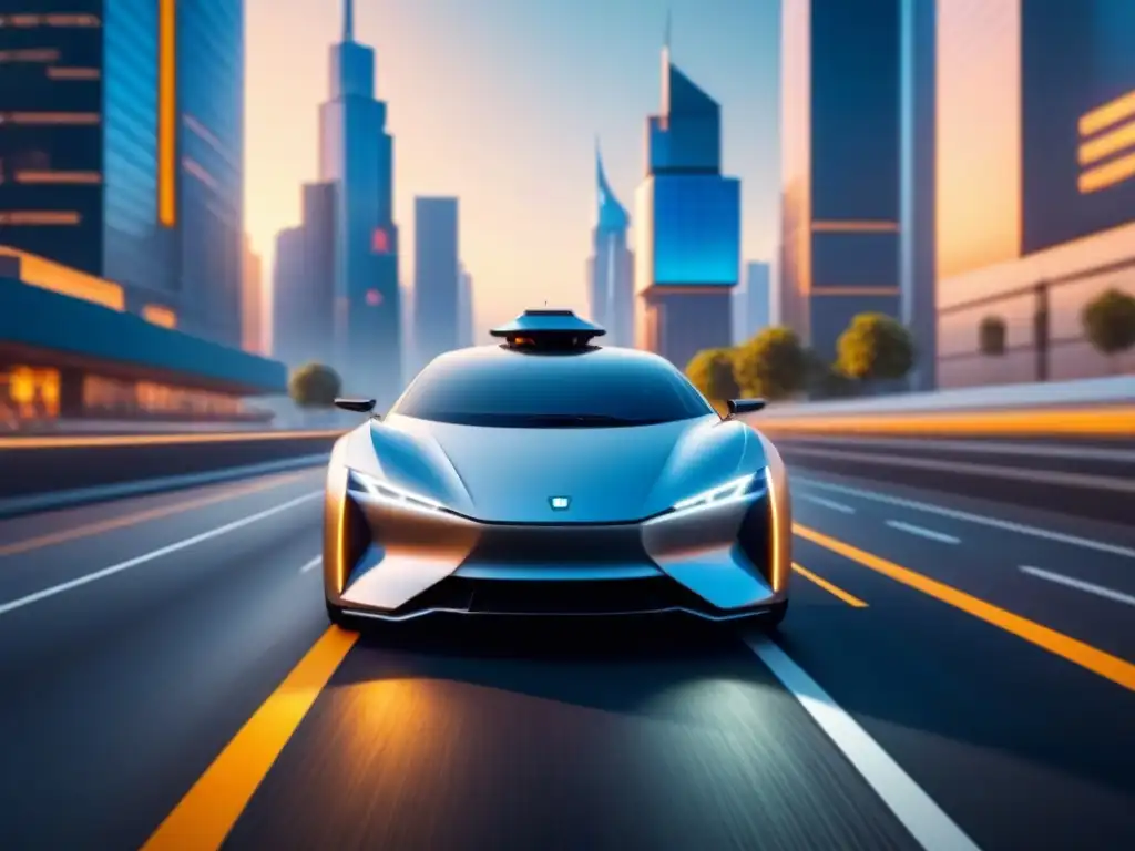 Vehículo autónomo futurista con IA en sistemas autónomos tiempo real