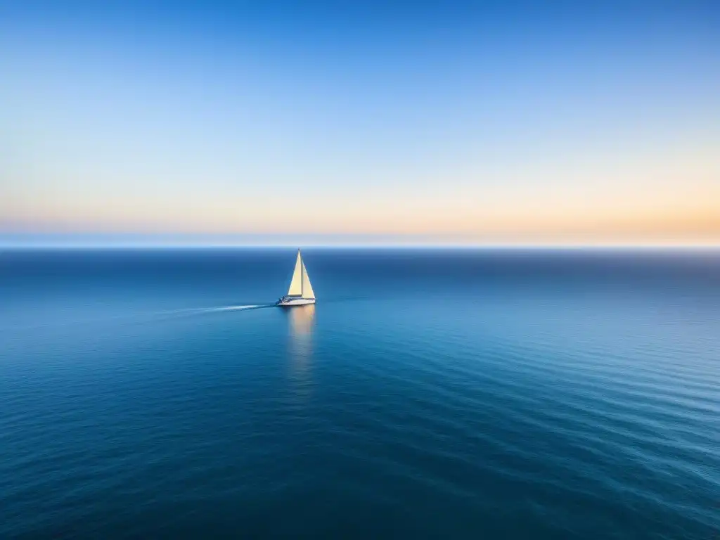 Un velero surcando un vasto océano bajo un cielo azul, simbolizando la colaboración y sostenibilidad en el sector marítimo