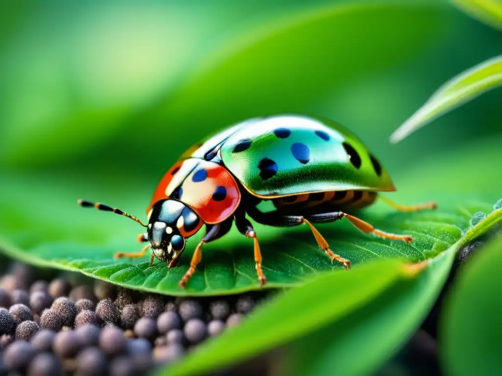 Un jardín verde sereno con biocontrol de plagas con organismos beneficiosos estratégicamente ubicados entre plantas