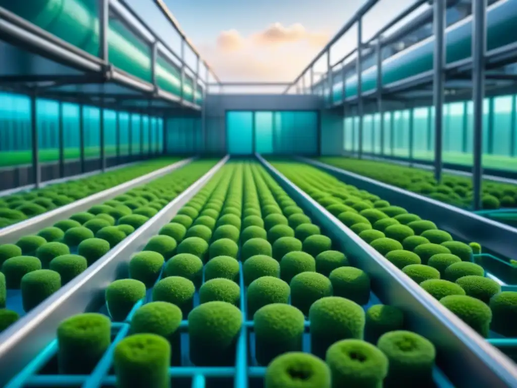 Vibrante bioreactor de algas sostenibles en cielo azul