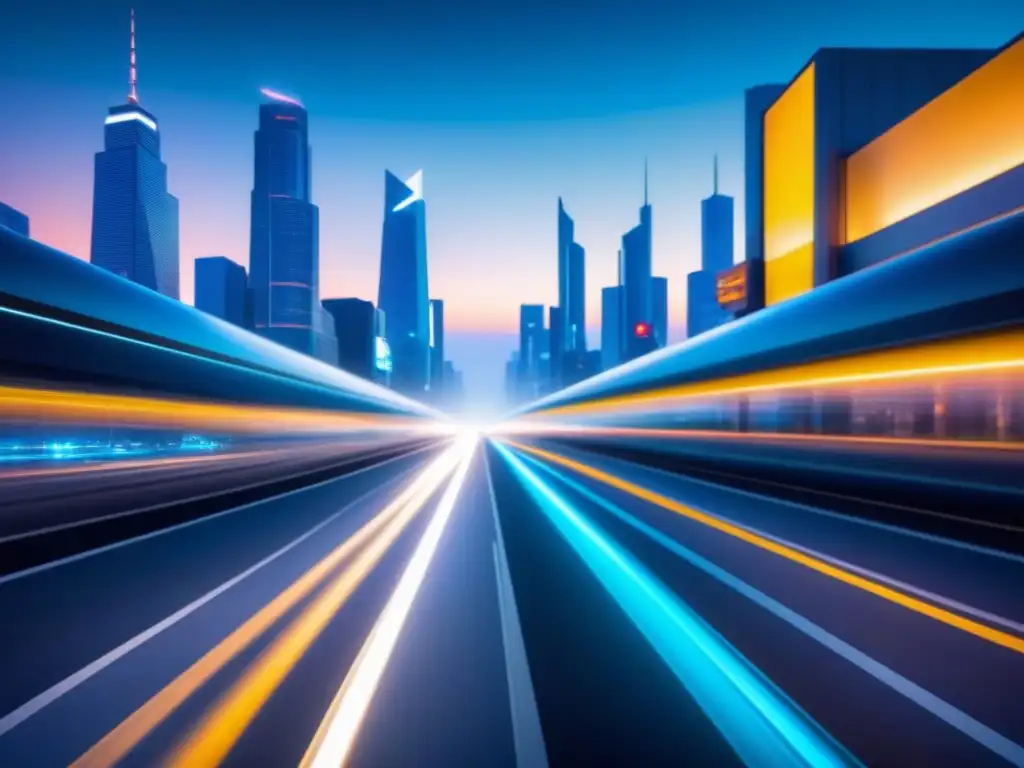 Vibrante ciudad futurista de noche con sistemas de transporte inteligentes en tiempo real