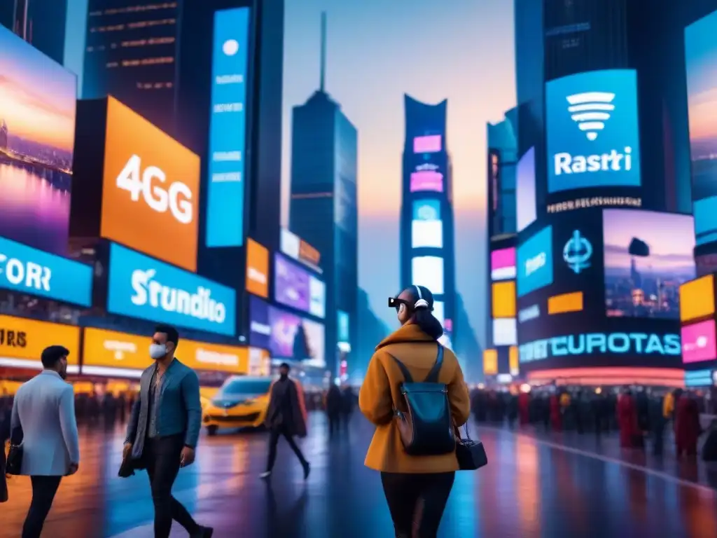 Vibrante ciudad nocturna con tecnología 5G integrada