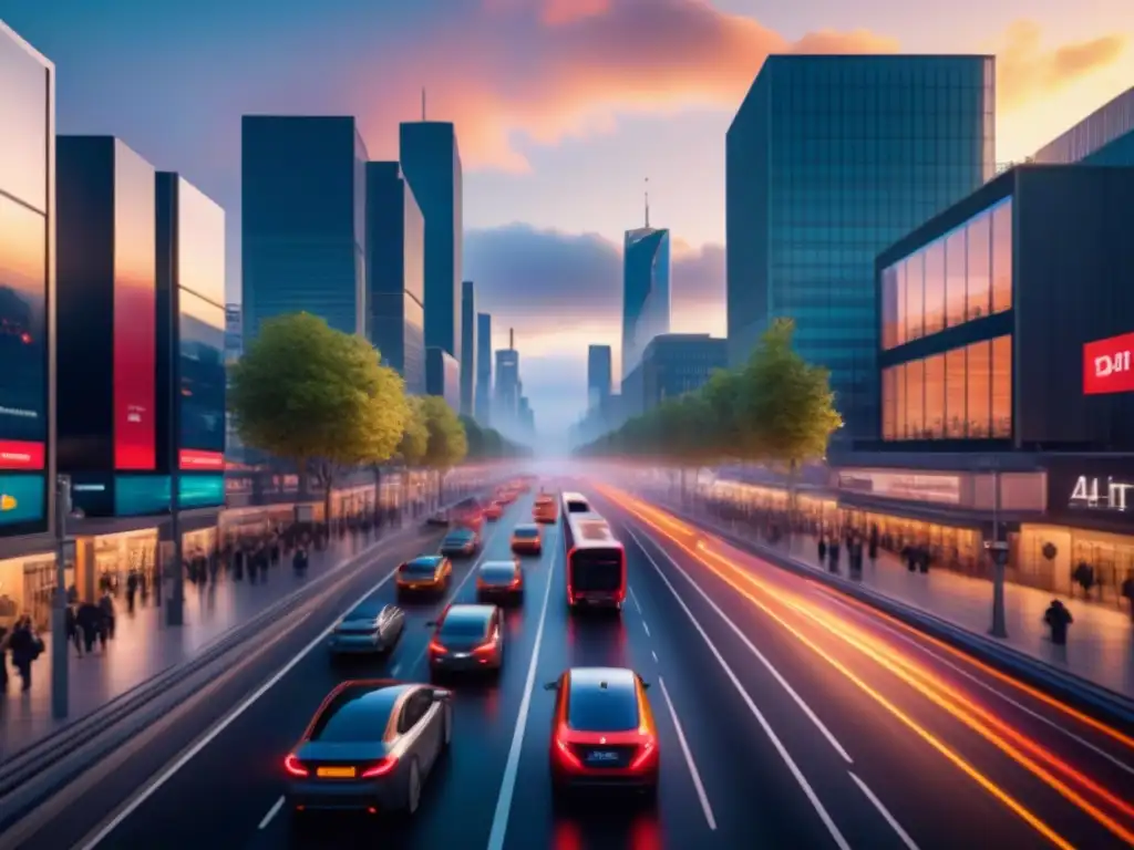 Vibrante ciudad con Sistemas de transporte inteligentes en tiempo real