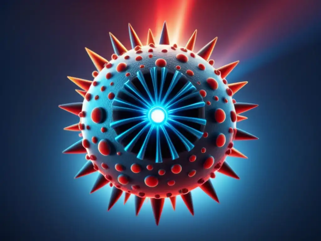 Un virus futurista es erradicado por un haz de luz, simbolizando la eficacia de la terapia antiviral para Hepatitis C