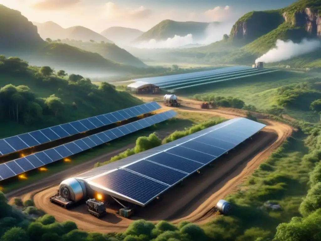 Una visión futurista de la minería sostenible con avanzada tecnología y energías renovables