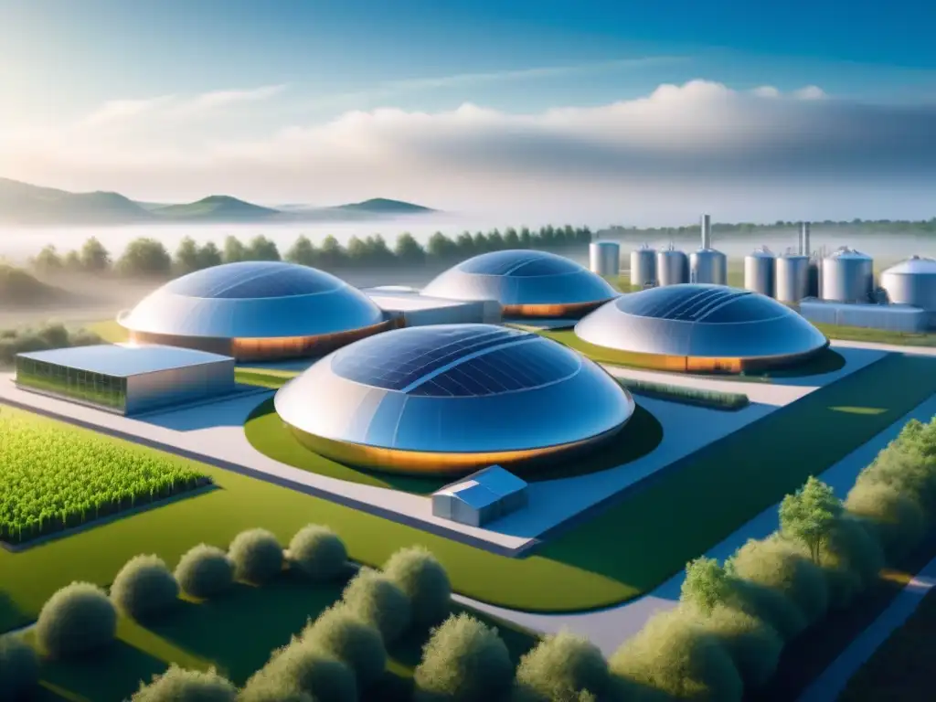 Biofábrica futurista: energía sostenible en armonía eco Una visión futurista y sostenible de una biorefinería con tecnología avanzada