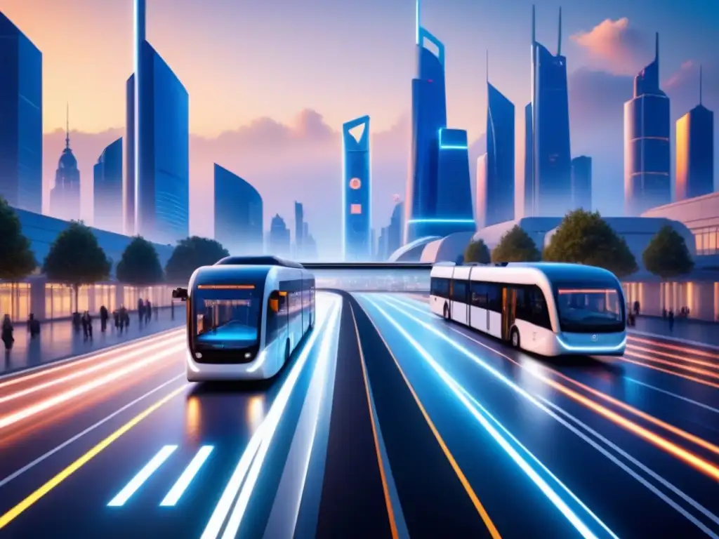 Vista futurista de ciudad con Avances en eficiencia energética transporte