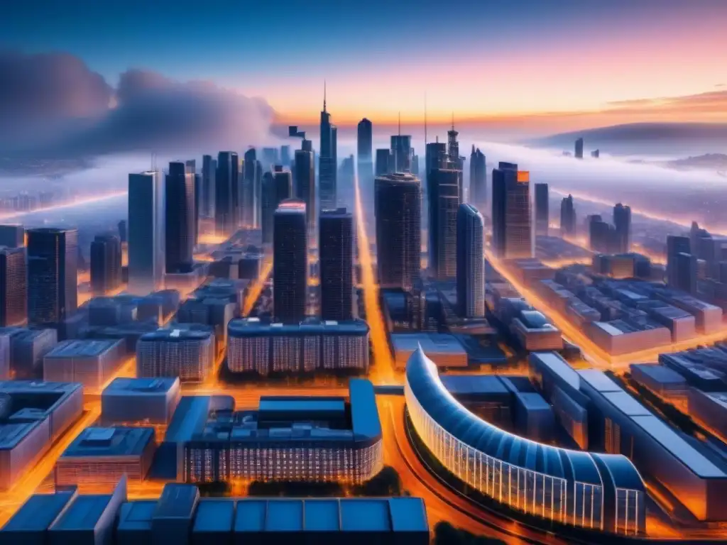 Ciudad futurista con datos GIS interconectados Vista futurista de una ciudad con datos GIS, reflejando la integración tecnológica
